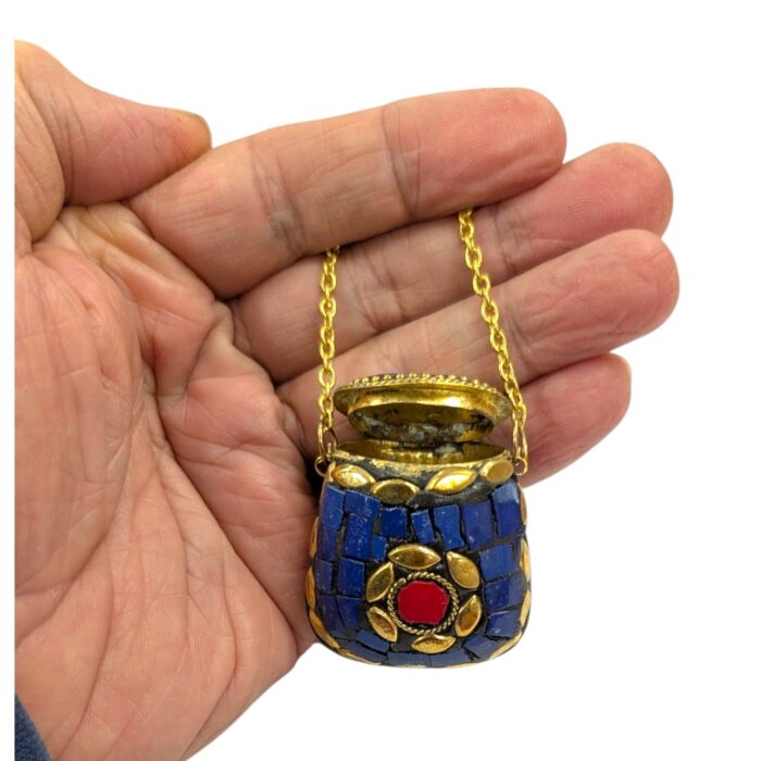 Handmade Vintage Mosaic Bag Pendant Necklace - Blue - Image 4