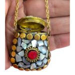 Handmade Vintage Mosaic Bag Pendant Necklace - White - Image 4