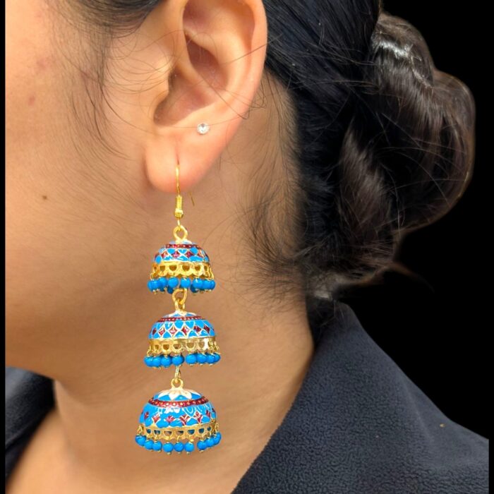 Meena Jhumki earrings | Party Wear Dangler Earrings - Image 4