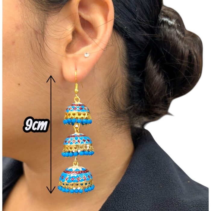 Meena Jhumki earrings | Party Wear Dangler Earrings - Image 2