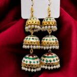 Cream colored Meena Jhumki earrings | Party Wear Dangler Earrings