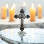 Twelve Apostles Alloy metal Standing Crucifix - Silver ox