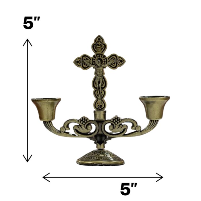 Crucifix Pillar Taper Candlestick Stand - 5 inch - GB - Image 2