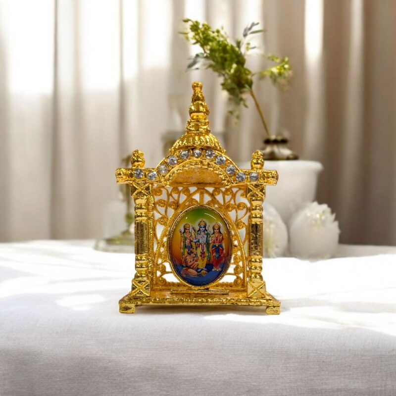 Ram Darbar Frame - in a small mandir backdrop