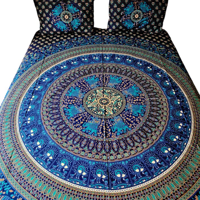 Blue Mandala bedding set | Cotton Bedsheet with 2 Pillow Covers
