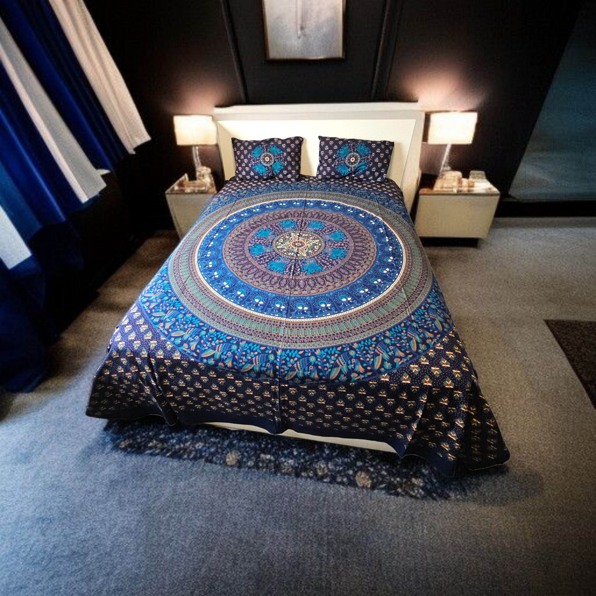 20251104_090303 (1).jpg Blue Mandala bedding set | Cotton Bedsheet with 2 Pillow Covers