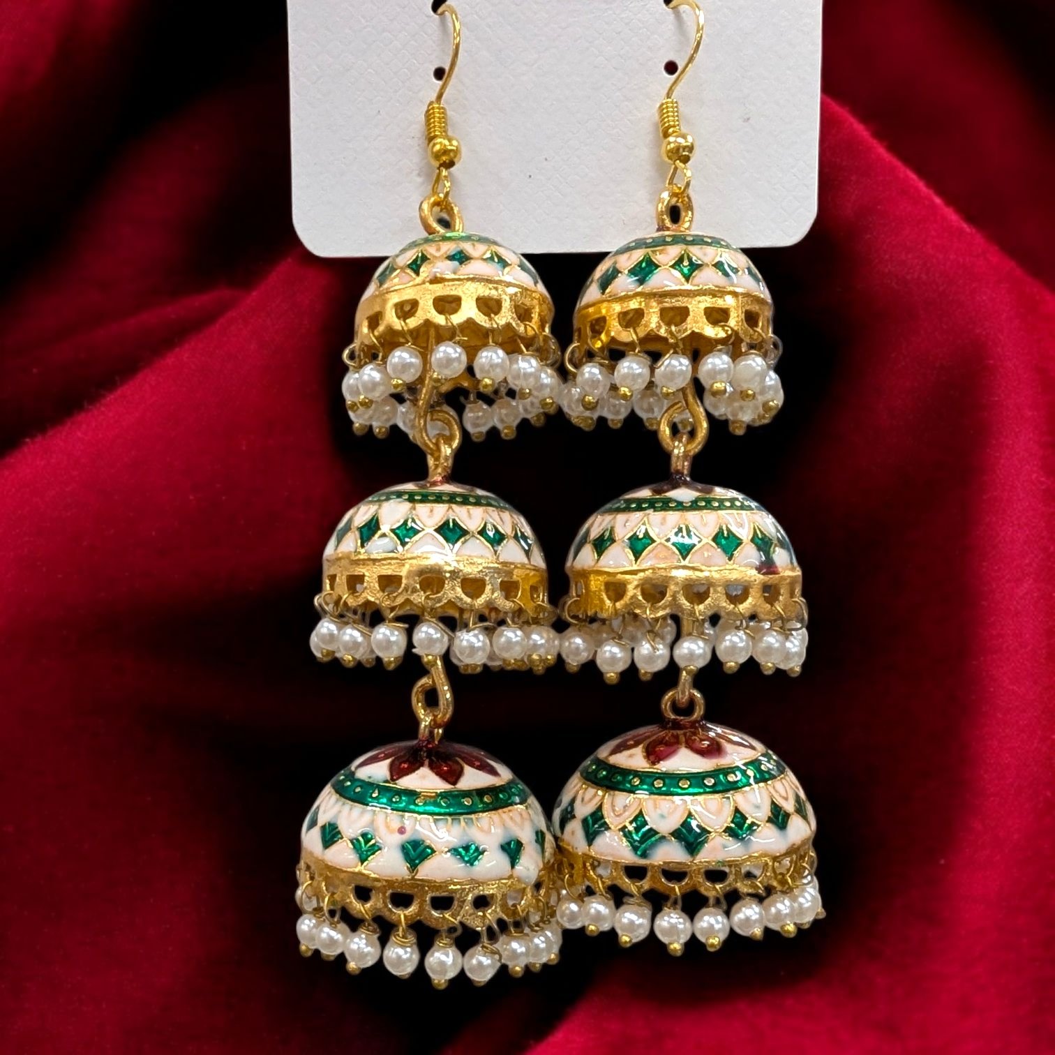 Cream Meena Jhumki earrings Cream colored Meena Jhumki earrings | Party Wear Dangler Earrings