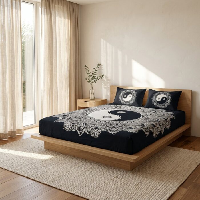 Cotton Bedsheet with 2 Pillow Covers | Yin Yang Mandala bedding set - Image 2