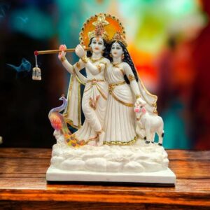 Radha Krishna Statue - White - 18 inches | Large Poly stone Idol