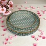 Luxury wood serving tray set, 12-inch and 10-inch, with glossy finish and gold accents.