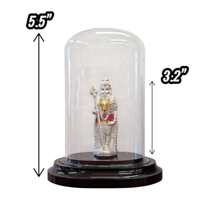 Dimensions of pure silver Murugan Idol in Dome
