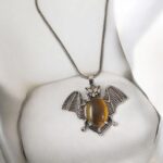 Tiger Eye Bat Pendant Necklace on 18-inch chain | Tiger eye stone pendant