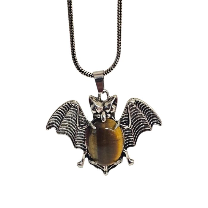 Unisex Tiger Eye spiritual pendant in Bat design