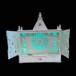 White wooden mandir with Om Led back light and doors