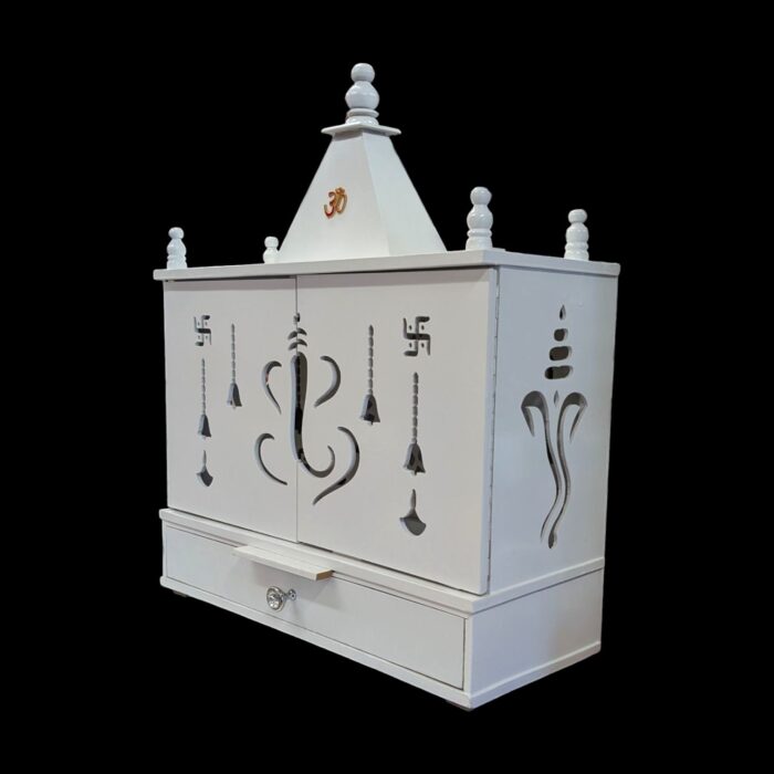 Side Profile view of White Home Mandir