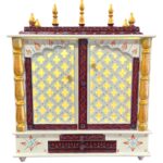 Close up of the wooden mandir for home with concealed Led light