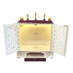 Wooden mandir with doors and slide out drawer