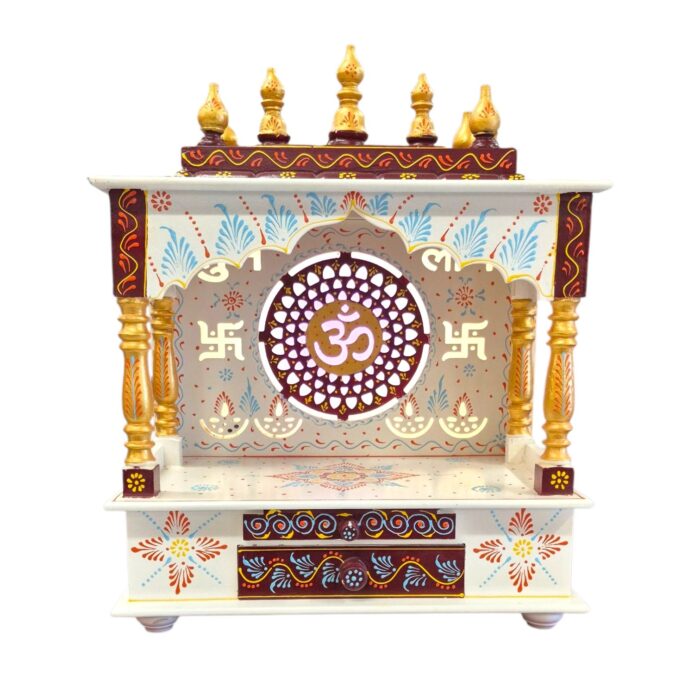 Wooden Mandir for Home | Maroon - Golden – 18 in x 23 in x 12 in - Image 4