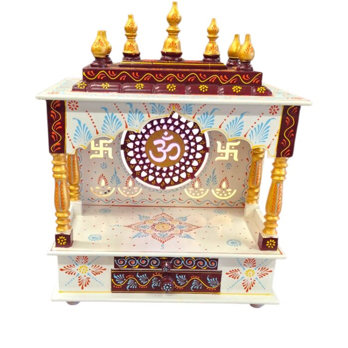 Wooden Mandir for Home | Maroon - Golden – 18 in x 23 in x 12 in - Image 5