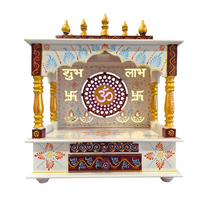 Wooden Mandir for Home | Maroon - Golden – 18 in x 23 in x 12 in - Image 6