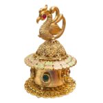 Side profile view of Peacock designed kumkum box