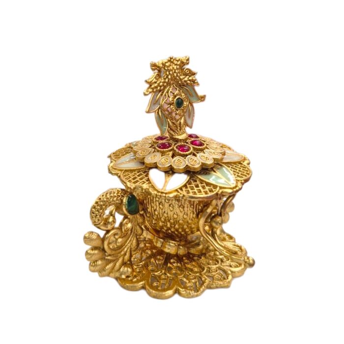 Peacock Themed Kumkum Box - Handcrafted Sindoor Box for Puja