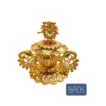 Backside profile view of Peacock kumkum container