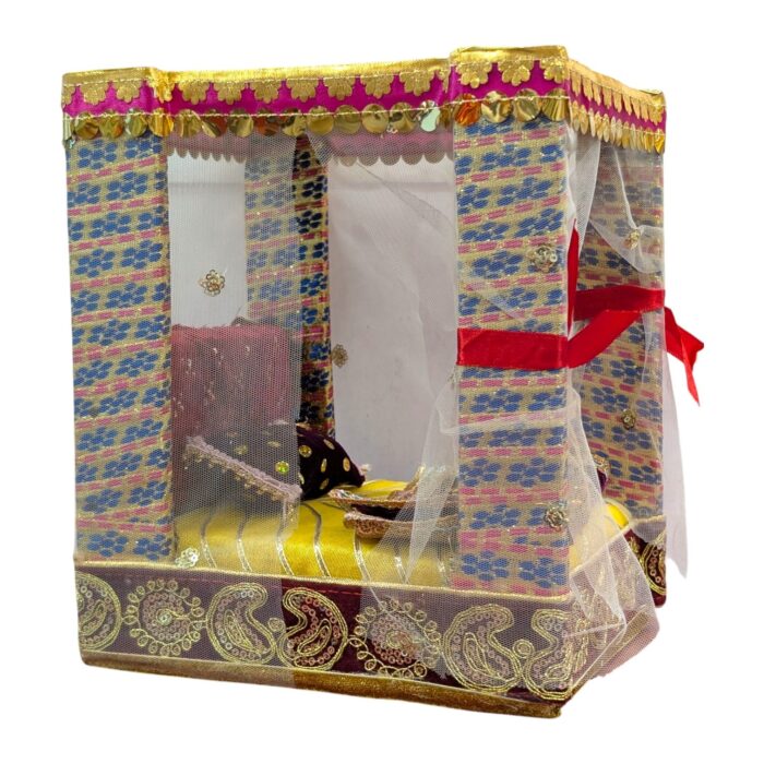 Laddu Gopal Bedroom with Net curtains – Yellow | Small – 9 inch - Image 5