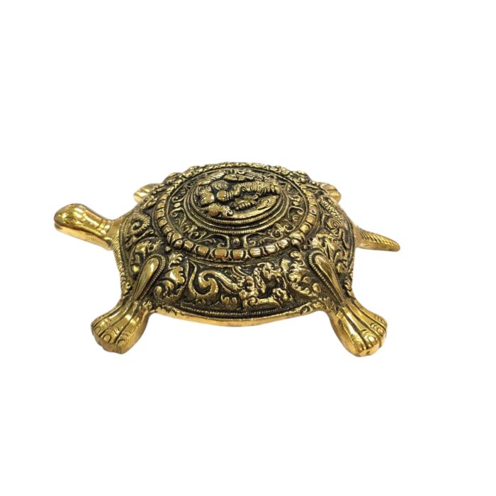 Brass Tortoise with Lord Ganesha on Back - 7.5 inch - Image 6