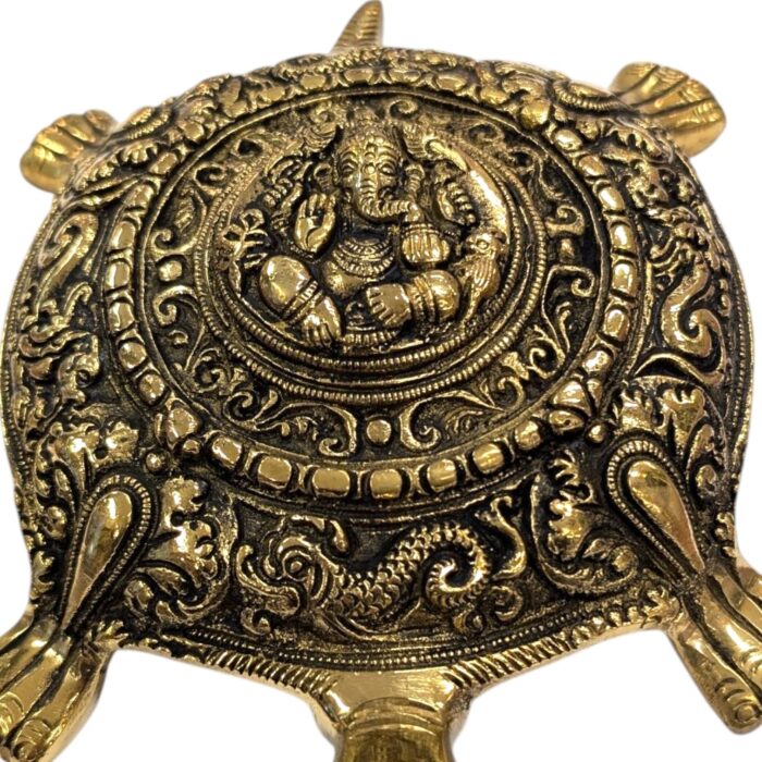 Brass Tortoise with Lord Ganesha on Back - 7.5 inch - Image 3