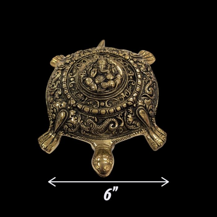 Brass Tortoise with Lord Ganesha on Back - 7.5 inch - Image 5