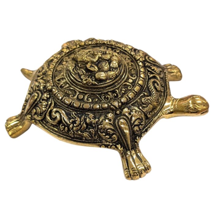 Brass Tortoise with Lord Ganesha on Back - 7.5 inch - Image 2