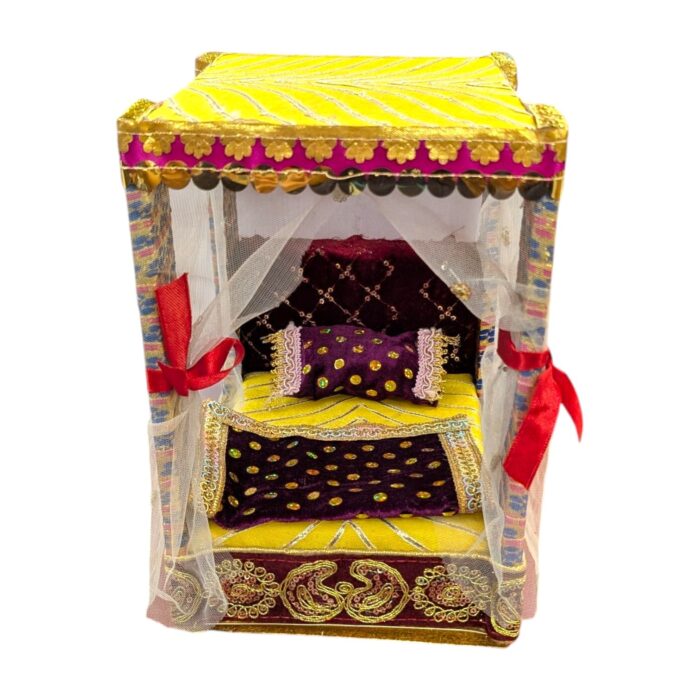 Laddu Gopal Bedroom with Net curtains – Yellow | Small – 9 inch - Image 4