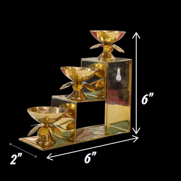 Dimensions of 3 step brass diya