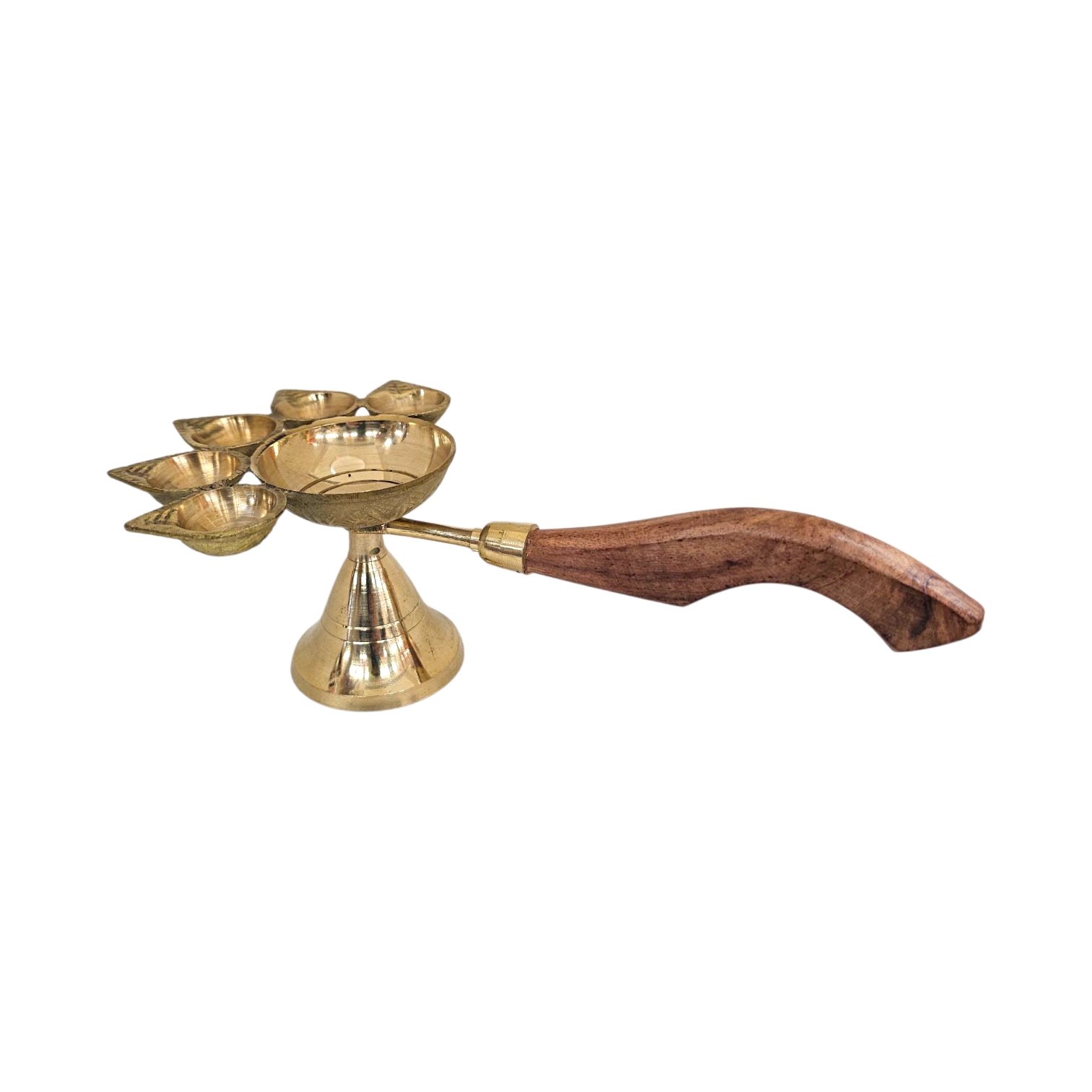Brass Panchdeep Diya - Size 3 Brass Panchdeep Diya - Size 3 | Panch aarti with wooden handle