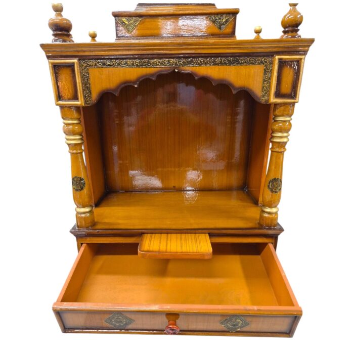 Large Wooden mandir with slide out drawers and jyot stand
