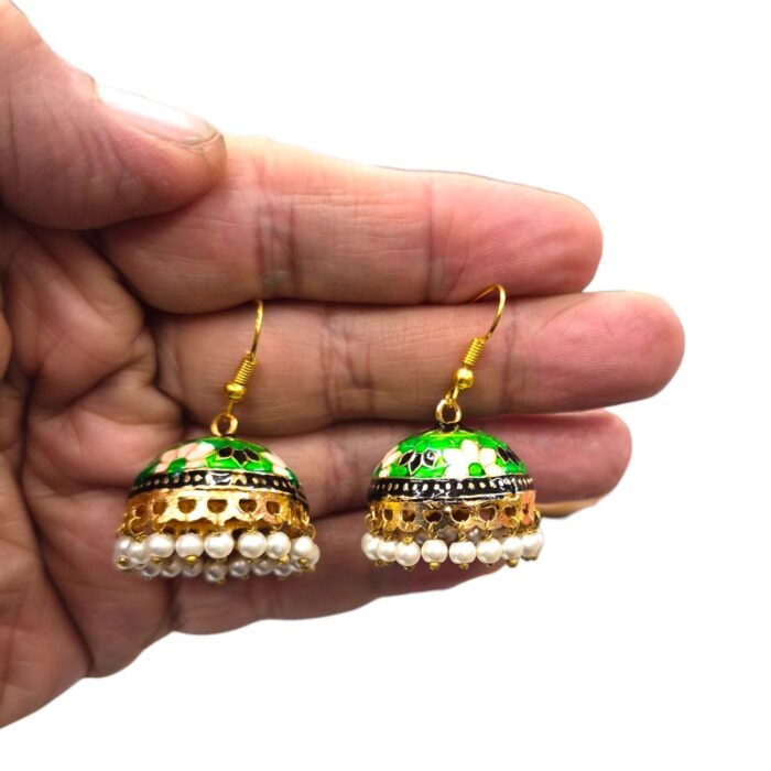 Green Meena Jhumki earrings