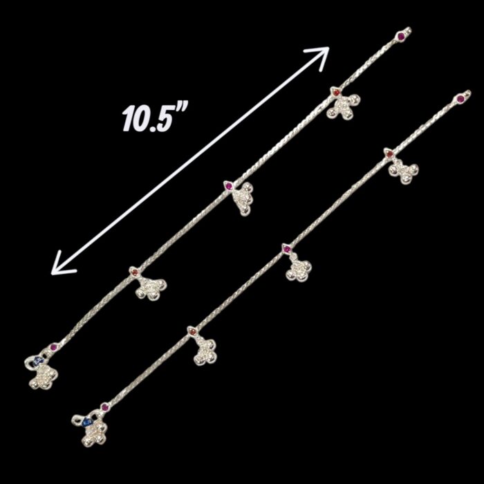Dimensions of pair of silver anklets | 925 sterling silver
