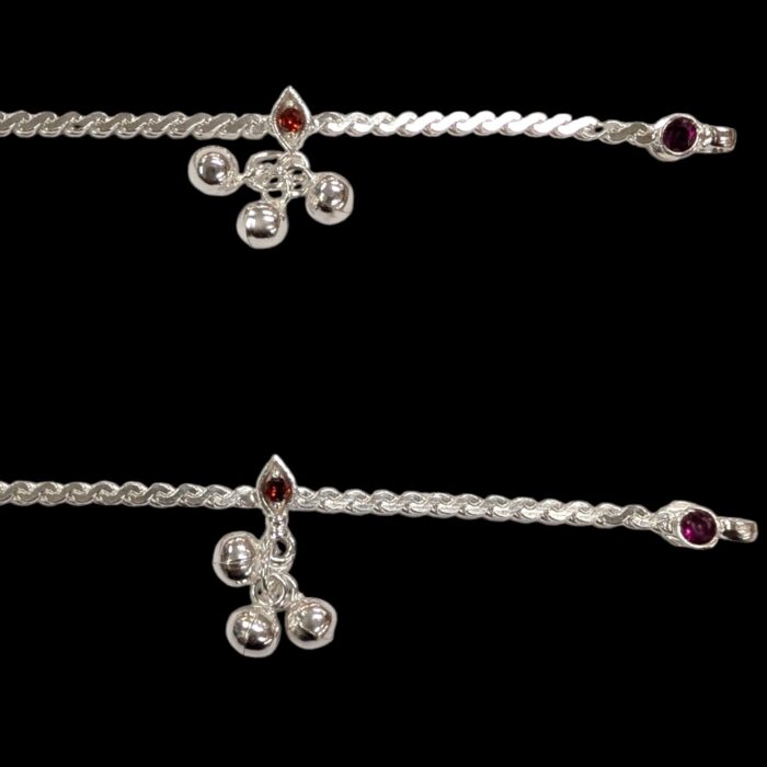 Close up of Silver Anklets with ghungroo