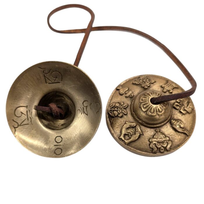 Handmade Bronze Tingsha Bell with Buddhist symbols - 6.7 cm - Image 4