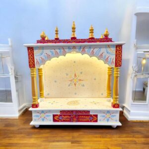 Wooden Mandir for Home | Golden & Red – 24 in x 29 in x 12 in