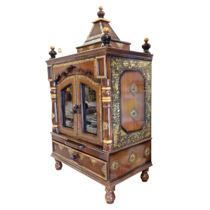 Side profile view of Large wooden Mandir