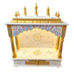 Top profile view of wooden home mandir with concealed led light