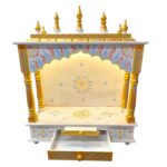 Wooden home mandir with slide out drawer and jyot stand