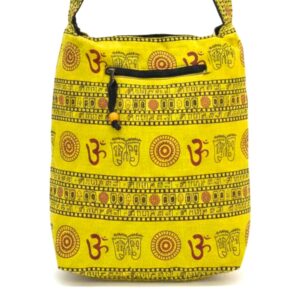 Yellow color Om Print Cotton Crossbody Sling Bag