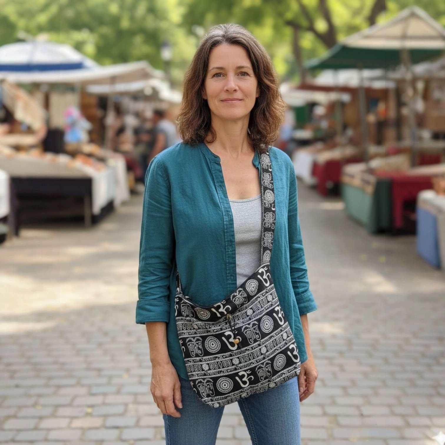 1768934244805.webp Cotton Sling Bag with Om Print - Black - Image 1