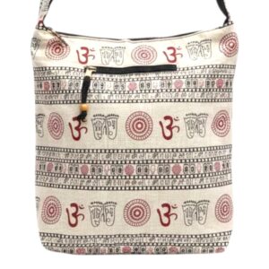 Om Print Cotton Crossbody Sling Bag - White