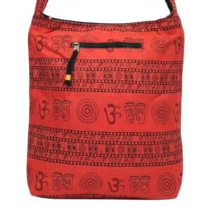 Om Print Cotton Crossbody Sling Bag - Red