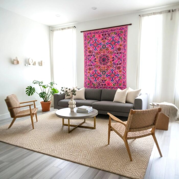 Embroidery Cotton Tapestry - Lite Pink - Image 2