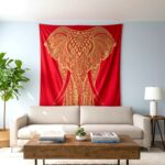 Boho Elephant Golden-Red Tapestry - Big